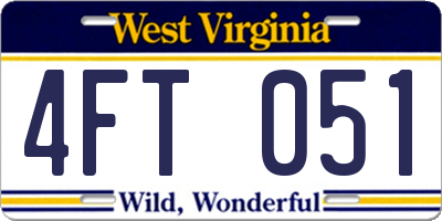 WV license plate 4FT051