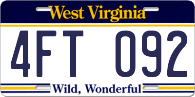WV license plate 4FT092