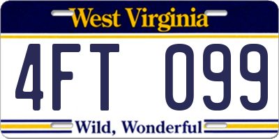 WV license plate 4FT099