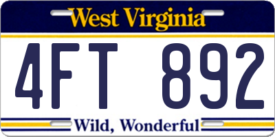 WV license plate 4FT892