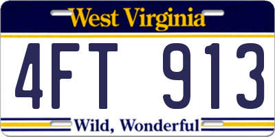 WV license plate 4FT913