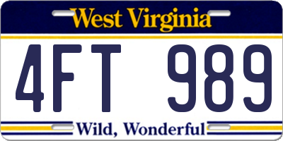 WV license plate 4FT989