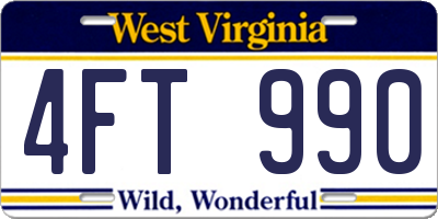 WV license plate 4FT990