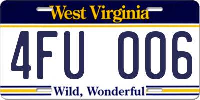 WV license plate 4FU006