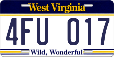 WV license plate 4FU017