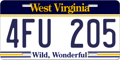 WV license plate 4FU205
