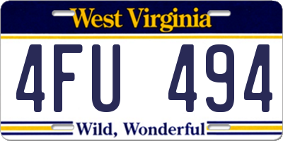 WV license plate 4FU494