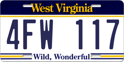 WV license plate 4FW117