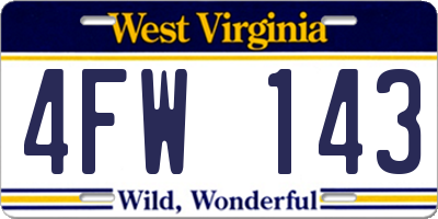 WV license plate 4FW143