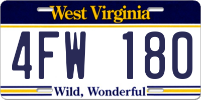WV license plate 4FW180