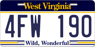 WV license plate 4FW190