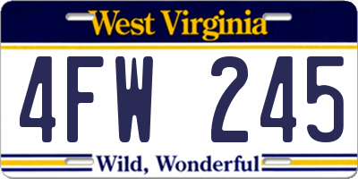 WV license plate 4FW245