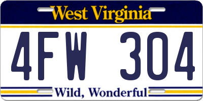 WV license plate 4FW304