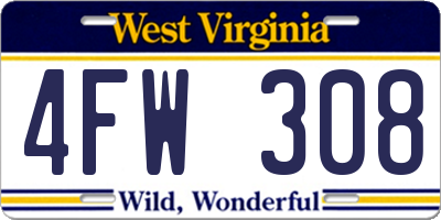WV license plate 4FW308