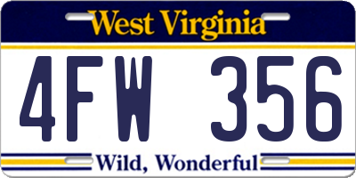 WV license plate 4FW356
