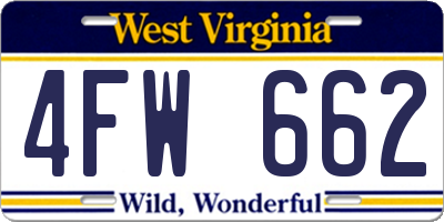 WV license plate 4FW662