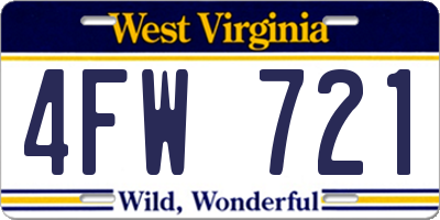 WV license plate 4FW721