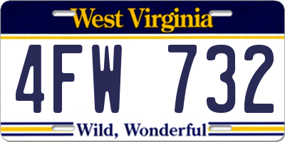 WV license plate 4FW732