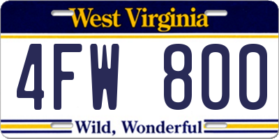 WV license plate 4FW800