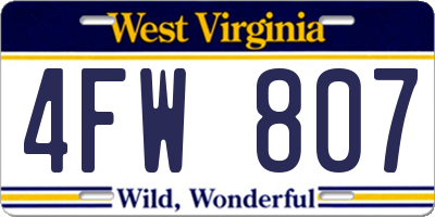 WV license plate 4FW807