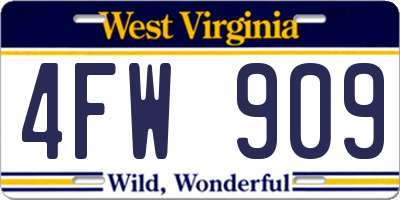 WV license plate 4FW909