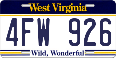 WV license plate 4FW926