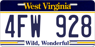 WV license plate 4FW928