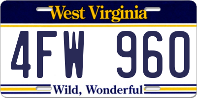 WV license plate 4FW960
