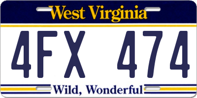 WV license plate 4FX474
