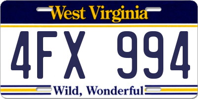 WV license plate 4FX994