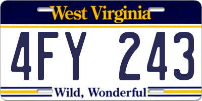 WV license plate 4FY243