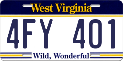 WV license plate 4FY401