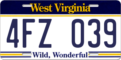 WV license plate 4FZ039
