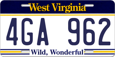 WV license plate 4GA962