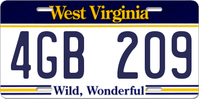 WV license plate 4GB209