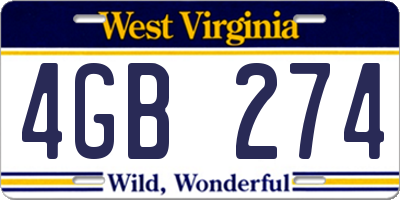 WV license plate 4GB274