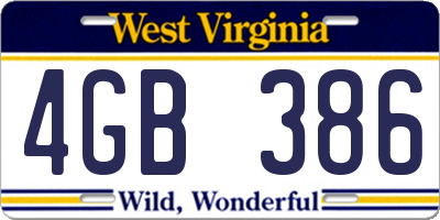 WV license plate 4GB386