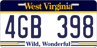 WV license plate 4GB398