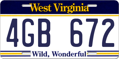 WV license plate 4GB672