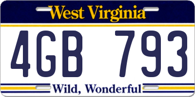WV license plate 4GB793