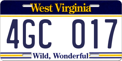 WV license plate 4GC017