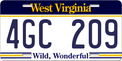WV license plate 4GC209