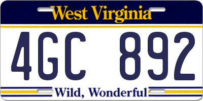 WV license plate 4GC892