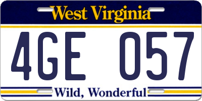 WV license plate 4GE057