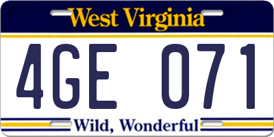 WV license plate 4GE071