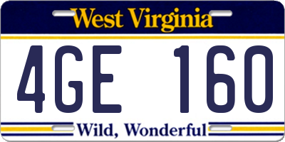 WV license plate 4GE160