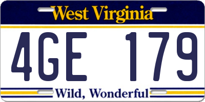 WV license plate 4GE179