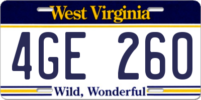 WV license plate 4GE260