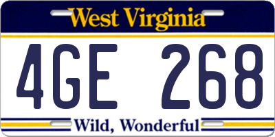 WV license plate 4GE268