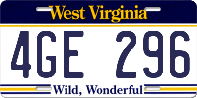 WV license plate 4GE296